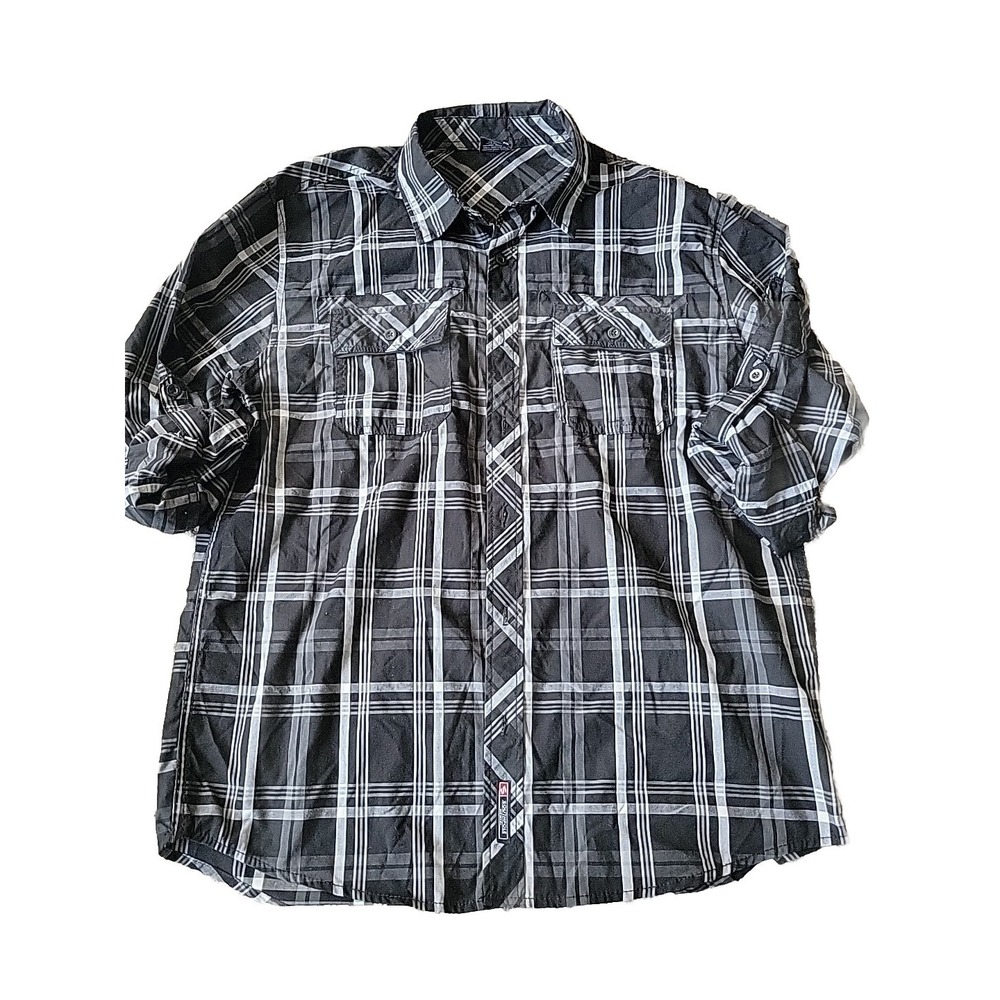 Southpole Mens Black And White Button Up Shirt Pin Up Sleeves Size XL Y2K